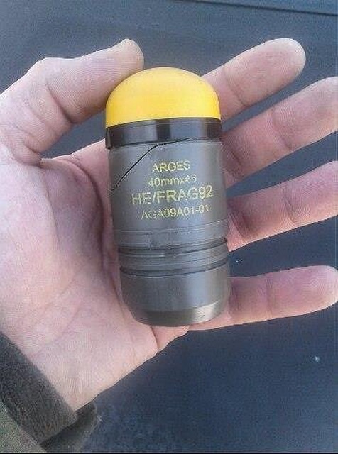 Боеприпас для подствольного гранотомета австрийской фирмы rheinmetall, найденный в промзоне под Авдеевкой. Фото М.Андроник