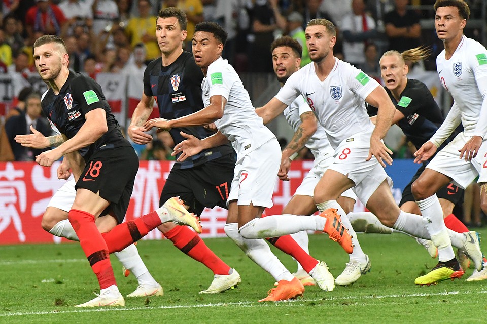 Сборная Англии выигрывает 1:0 у Хорватии после 1 тайма полуфинала ЧМ-2018.