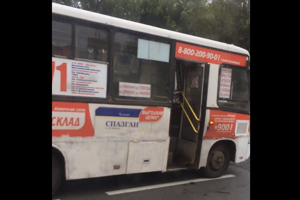 Пьяный пассажир напал на водителя маршрутки. Фото: стопкадр с видео Ильи Степанова.