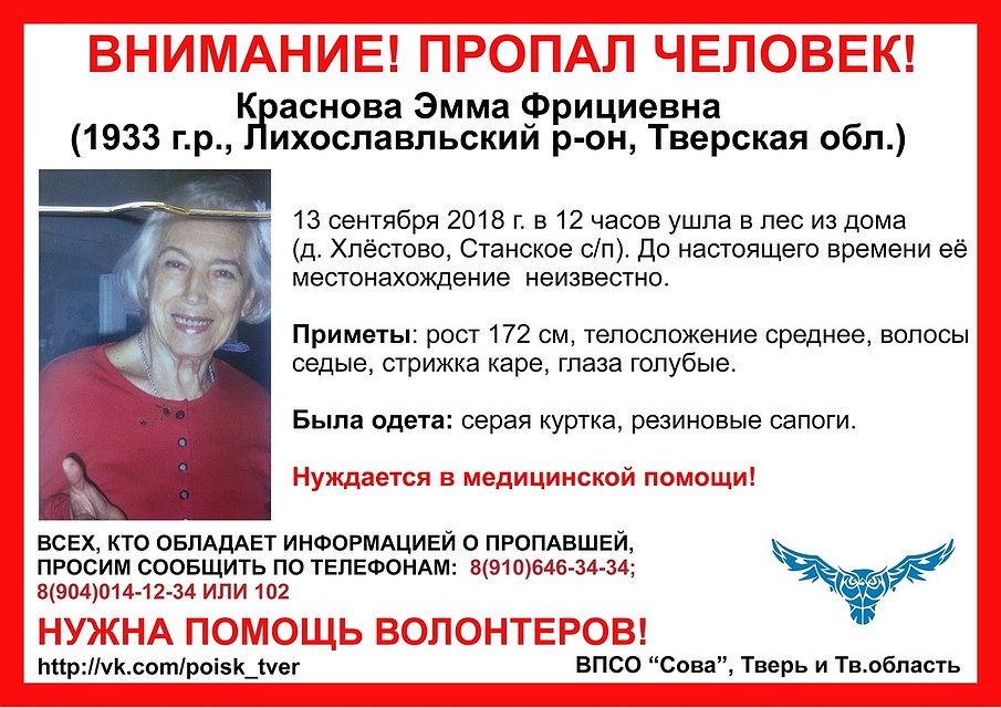 Идёт поиск пропавшей женщины Фото: ВПСО Сова