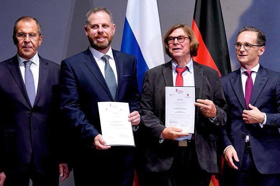 Слева-направо: Сергей Лавров, Майнхард Цангер, Семен Гречко, Хайко Маас.