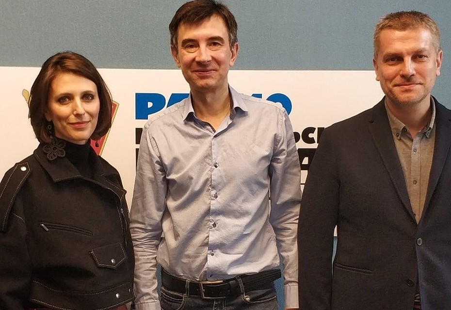 Наташа Меркулова, Сергей Ануфриев и Алексей Чупов в студии радио «Комсомольская Правда в Петербурге»