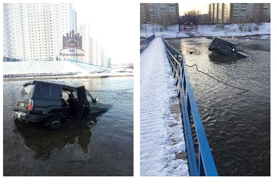 Водителя, утопившего джип в протоке Енисея, подняли на смех в соцсетях. Фото: ЧП - Красноярск.