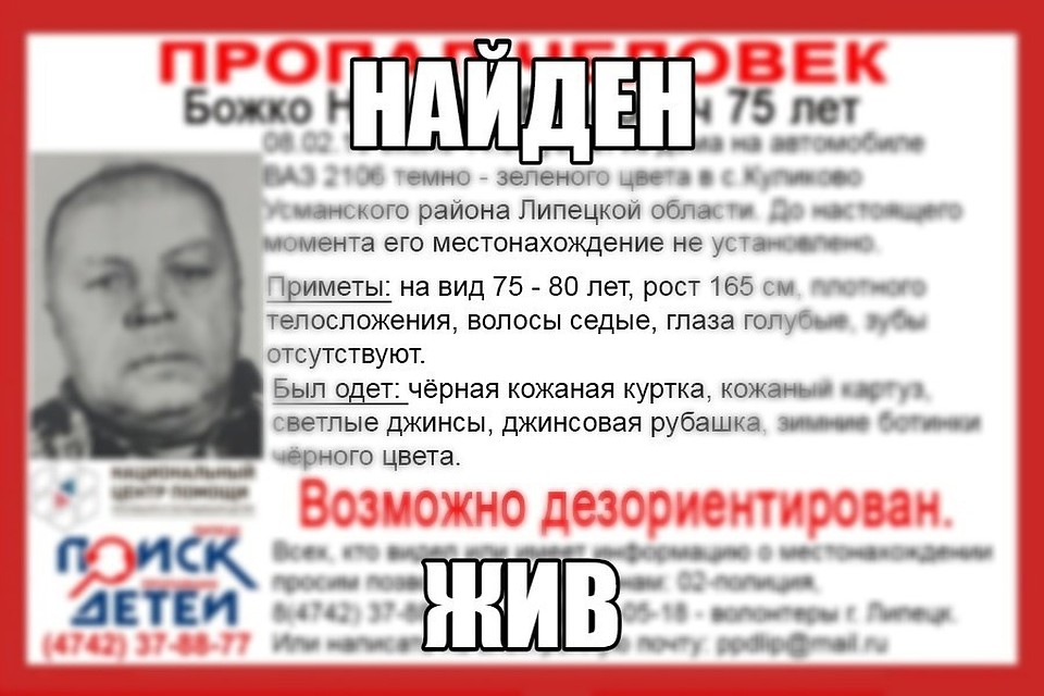 Под Липецком нашли пропавшего пенсионера
