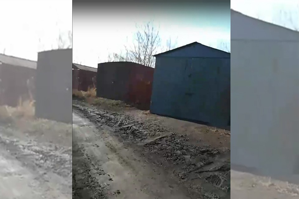 За этими гаражами бомж напал на девочку. Кадр из видео vk.com/podslushano_kop