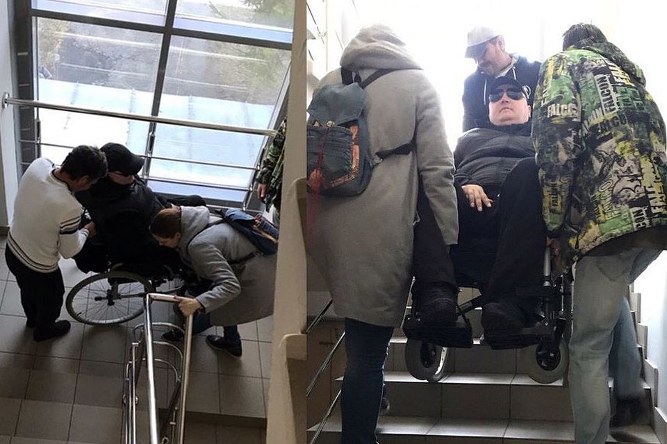 Волонтеры помогли подняться инвалиду к главе.
