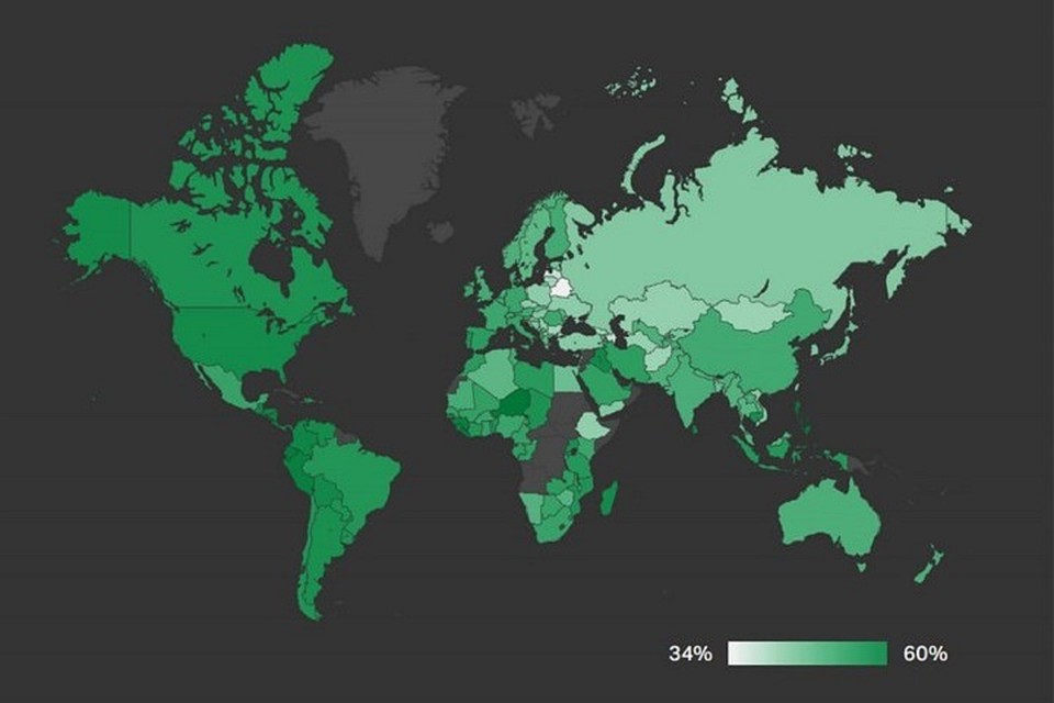 Уровень эмоциональности белорусов около 34%. Фото: gallup.com.
