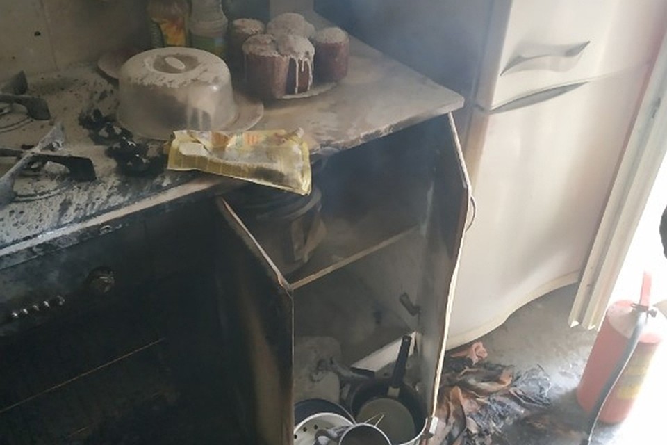 В Витебске на Пасху случился пожар - загорелась духовка, когда хозяева пекли куличи. Фото: МЧС.
