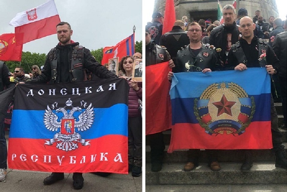 Также со знаменем и флагами пронесли флаг с флешмоба, который передал мотоциклистам Глава ЛНР. Фото: vk.com/nw_donbass1423