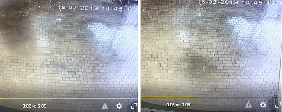 Кадры с видео: перемещение теневого пятна по полу музея