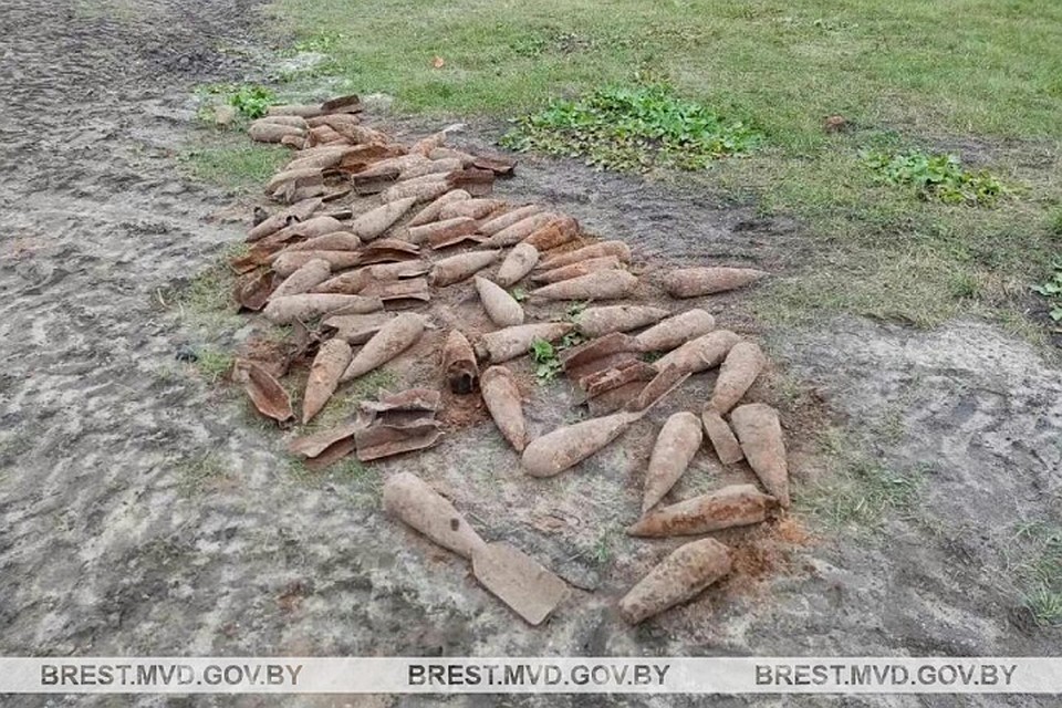 Арсенал нашли в земле в Восточном форте Брестской области. Фото: УВД Брестского облисполкома.
