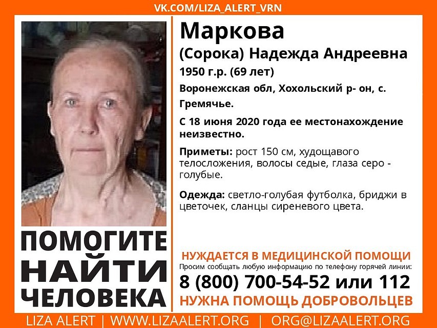 фото со странрцы сообщества "Поисковый отряд "Лиза Алерт" Воронежа" в ВК