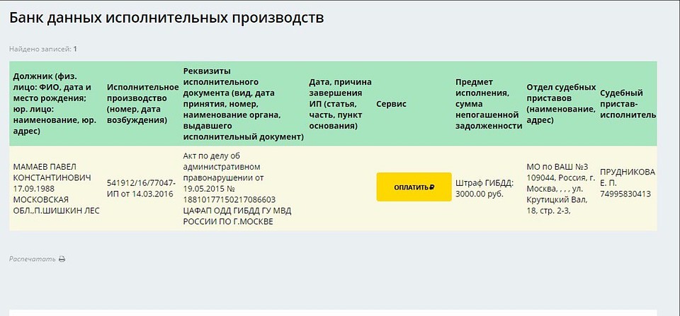 Скриншот сайта ФССП