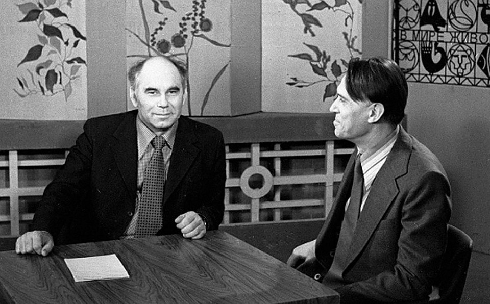 Песков ведёт телепередачу "В мире животных", 1987 год.