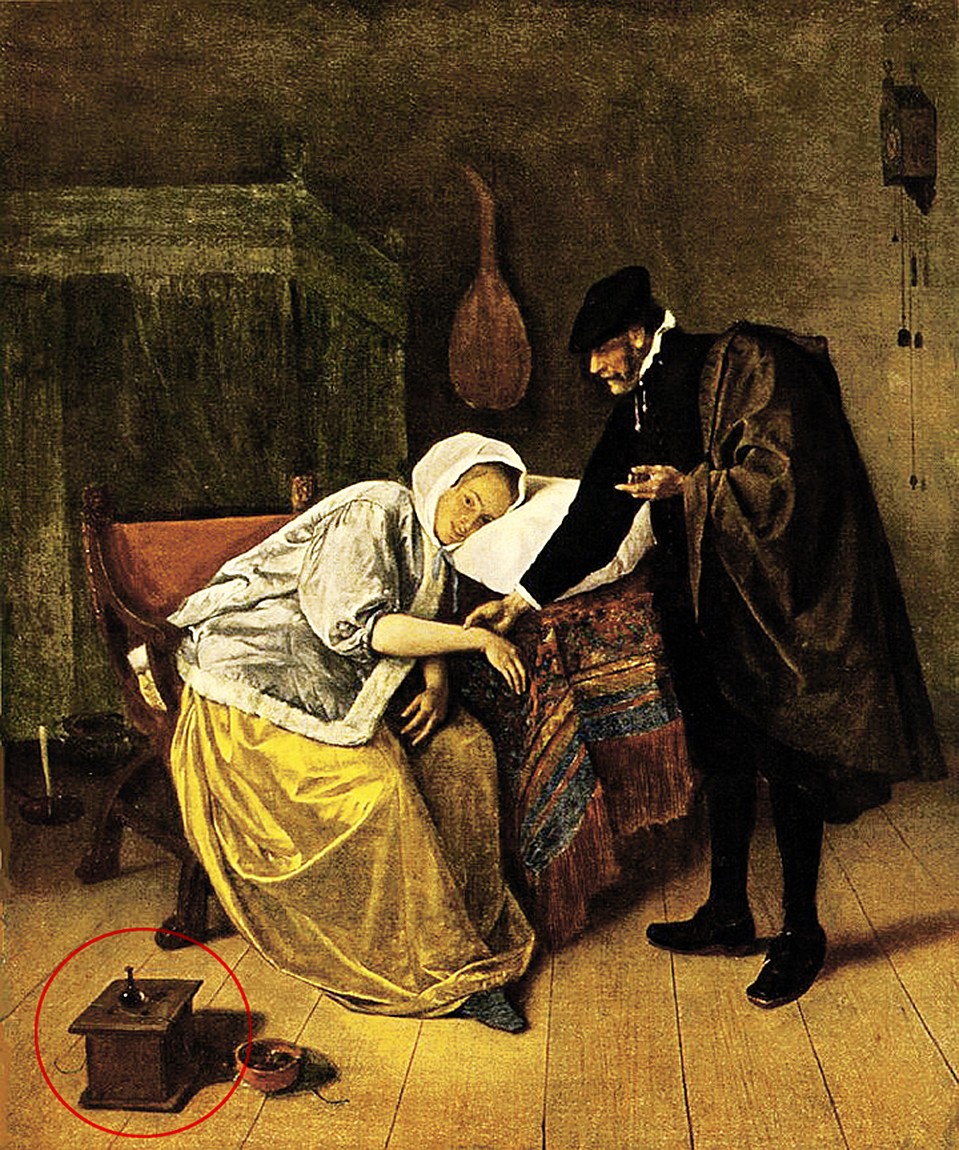 Грелка для ног на картине Яна Стена «Мнимая больная». 1665 год. Ян Стен. Больная и врач. Амстердам, Рийксмузей.