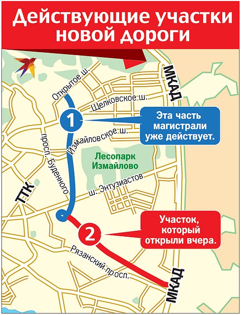 Действующие участки новой дороги.