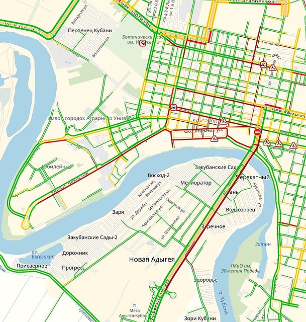 Пробки в Краснодаре по состоянию на 9:30 10 сентября