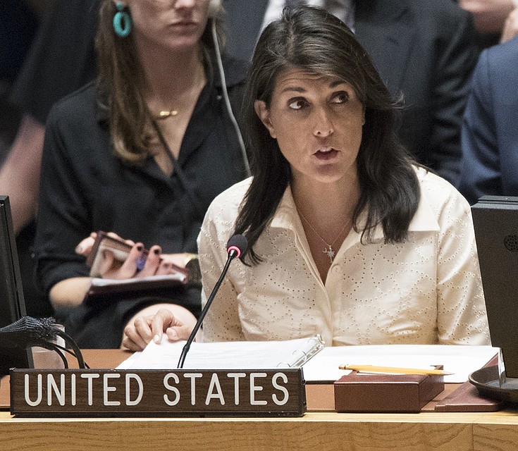 Постпред США при ООН Никки Хейли на заседании совета безопасности. Фото: EAST NEWS