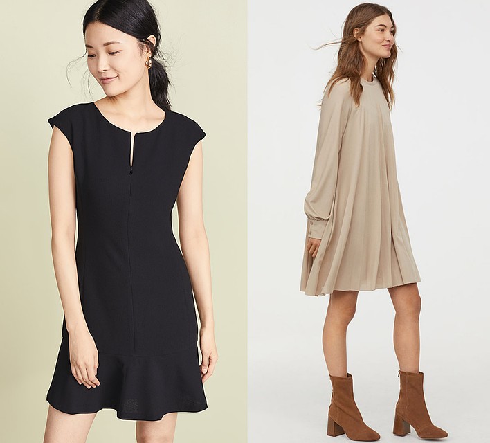 Черное платье Club Monaco и бежевое платье H&M.