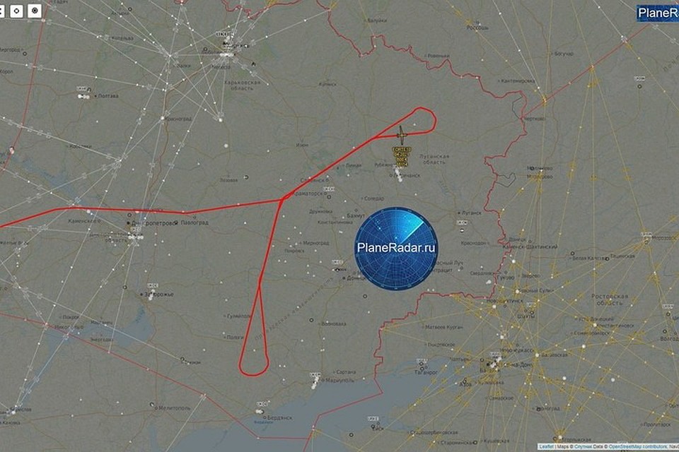 Маршрут американского беспилотника в Донбассе. Фото: Тwitter/Plane Radar