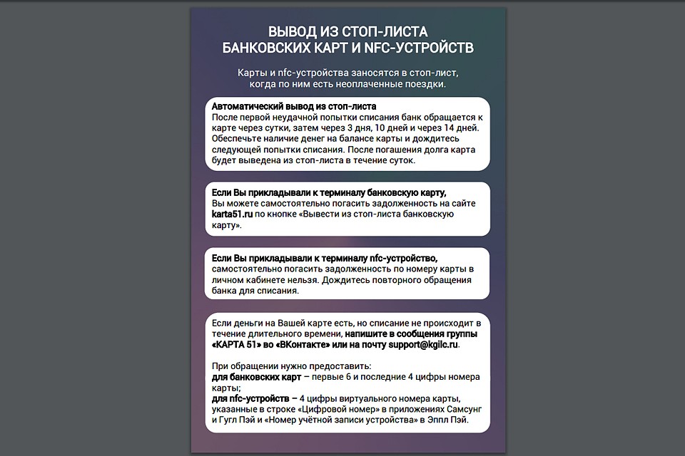 Памятка, как вывести карту из стоп-листа есть в каждом троллейбусе и автобусе.
