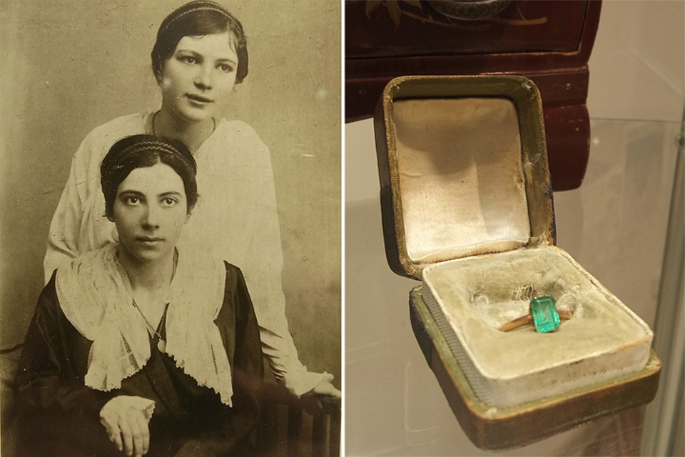 Нареченная Ивана Луцкевича Юлианна Менке (на первом плане) с сестрой Лялей. На фото справа - кольцо, которое Луцкевич подарил невесте. Но свадьба не состоялась, и после смерти Ивана Менке вернула украшение. Фото: архив семьи Луцкевичей; Музей Янки Купалы