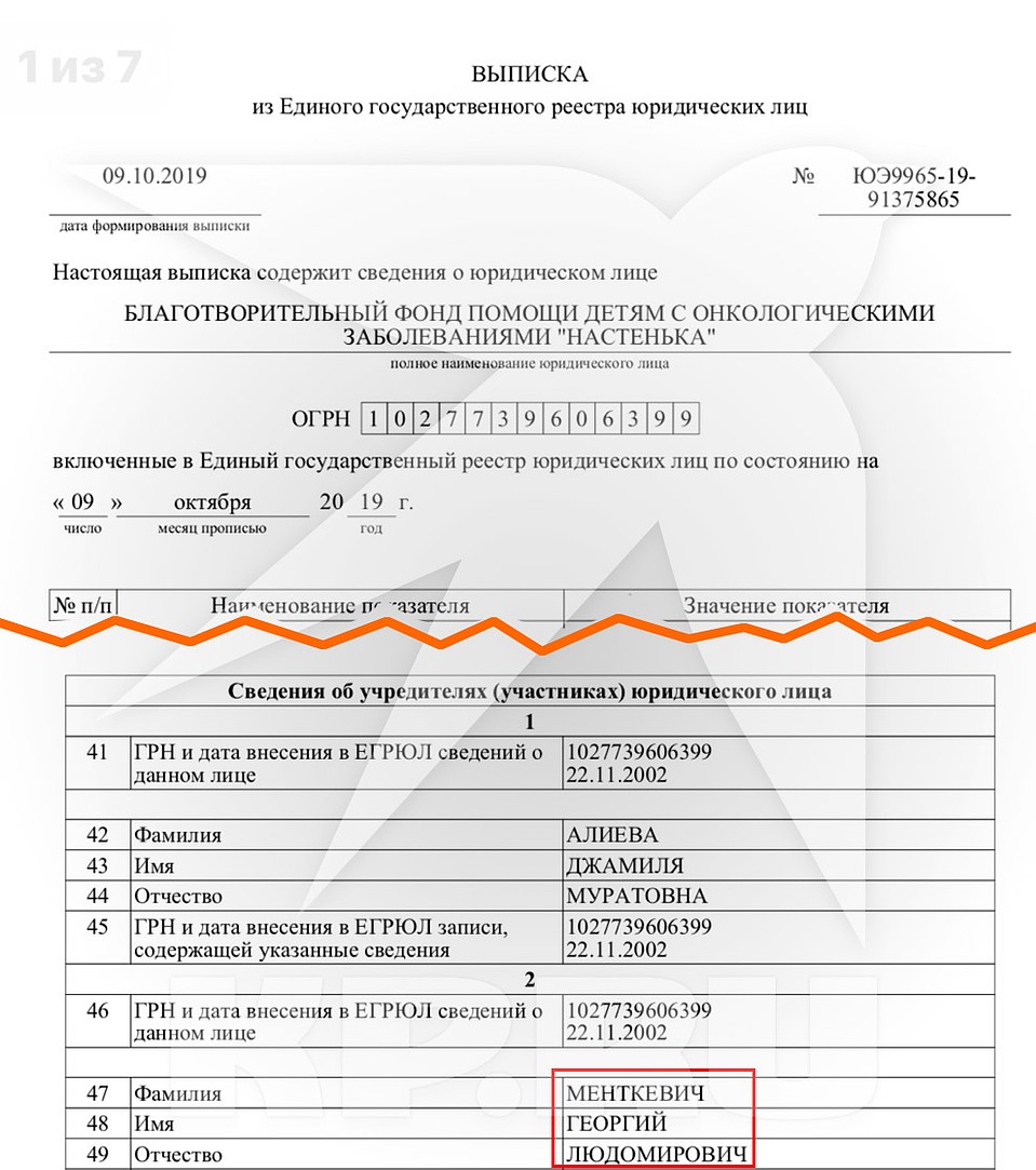 Выписка из Единого государственного реестра юрлиц.