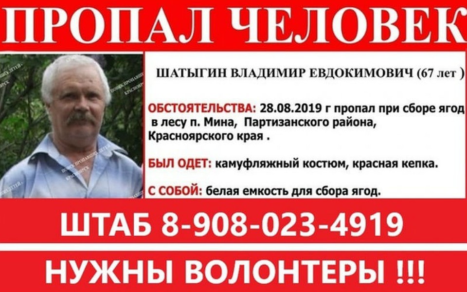 Ориентировка на Владимира Шатыгина Фото: соцсети