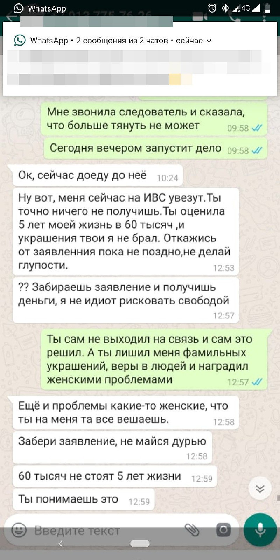 Девушка переписывается со своим обидчиком. Фото: личный архив.