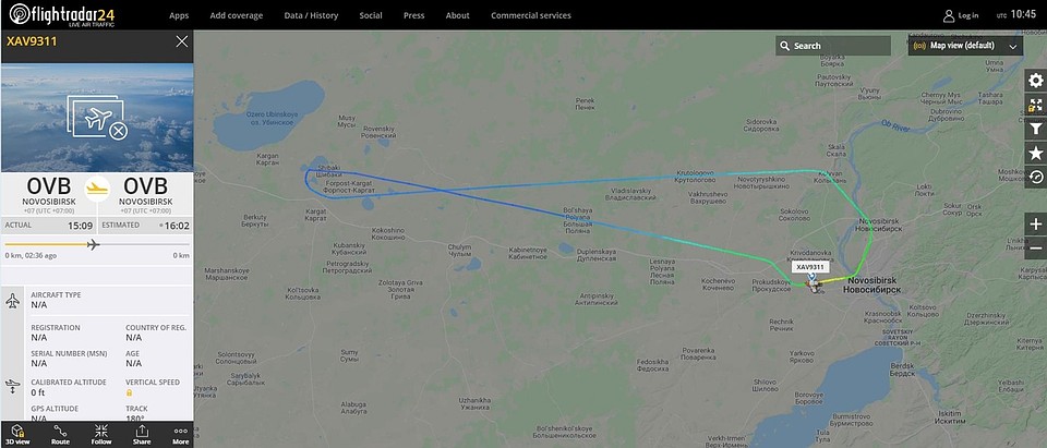 Самолет пролетел всего 150 километров. Фото: flightradar24.com