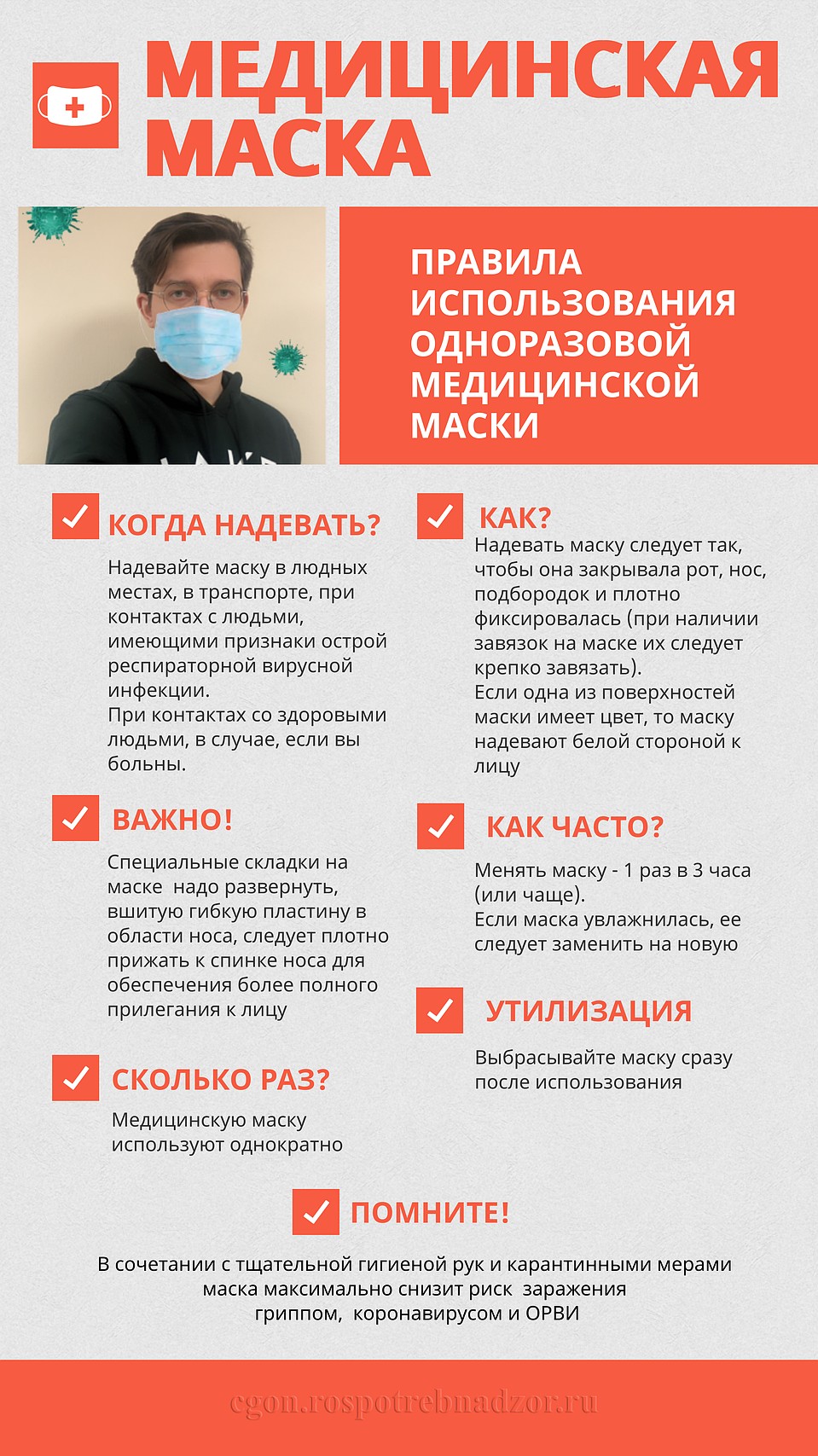 Правила использования медицинской маски. Фото: Роспотребнадзор