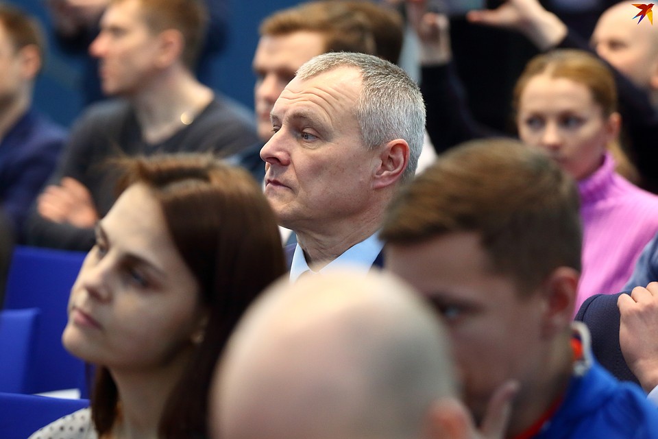 Председатель Наблюдательного совета ХК "Динамо-Минск" и бывший министр МВД Игорь Шуневич также пришел на презентацию талисмана ЧМ-2021. Фото: Святослав ЗОРКИЙ