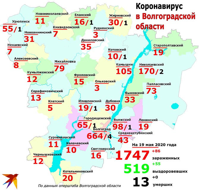 Статистика и география: сколько заболевших коронавирусом в Волгоградской области, распределение по городам и районам данные на 19 мая 2020. Фото: Инна ШЕРЕМЕТЬЕВА