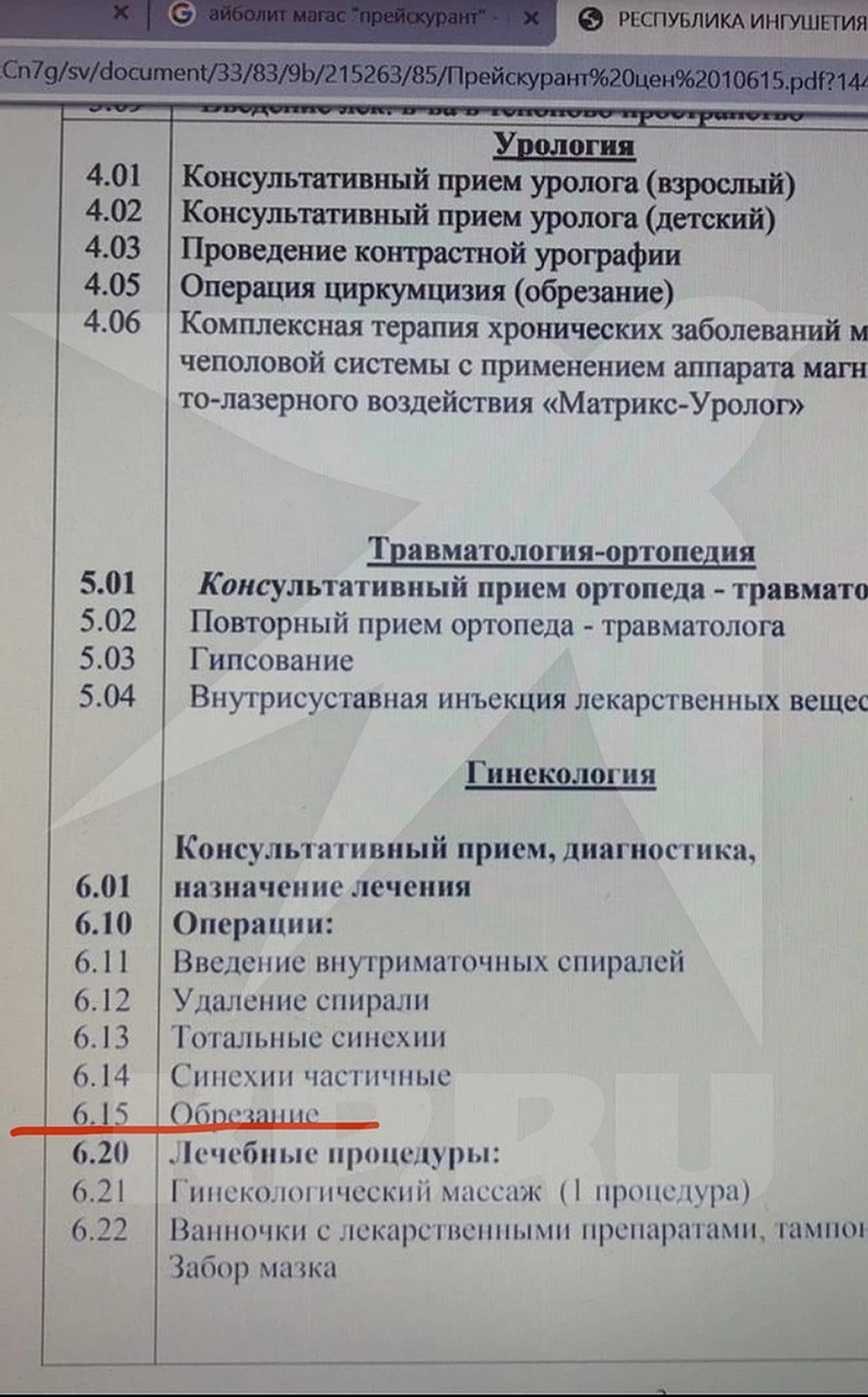 Прейскурант частной клиники Фото: Дина КАРПИЦКАЯ
