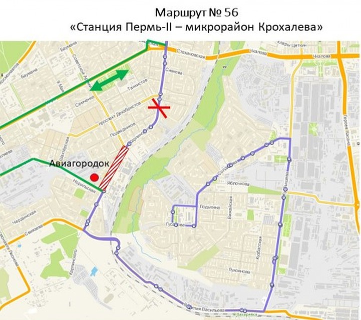 Схема временного маршрута. Фото: gorodperm.ru