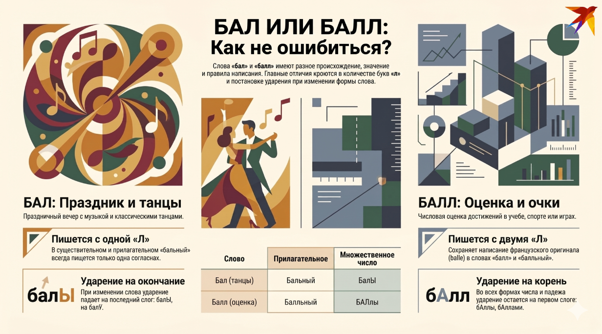 «Бал» или «балл»: как правильно пишется слово 1232