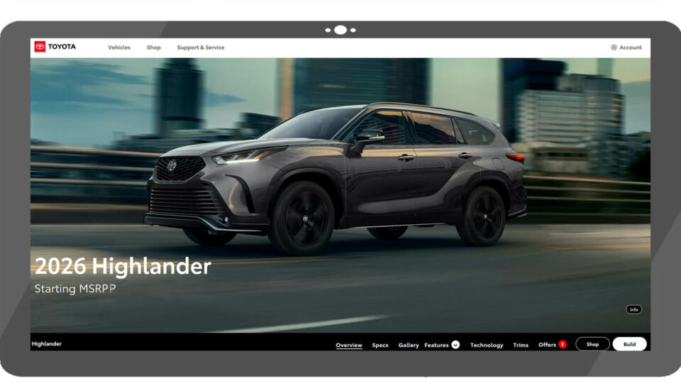 Скриншот сайта Toyota Highlander