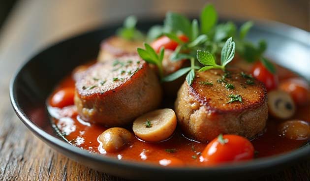 Баранина с грибами в томатном соусе