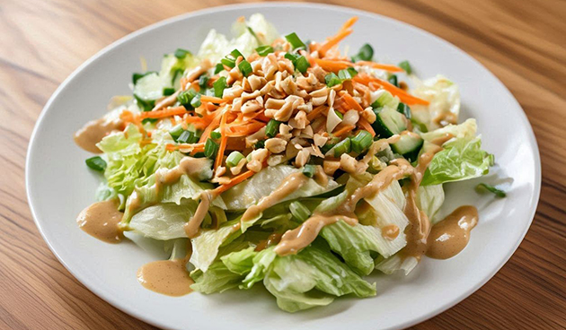 Азиатский салат с айсбергом и арахисовой заправкой